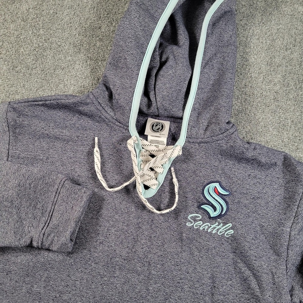 Seattle Kraken Hoodie Womens Medium Lace Up Blue Gray NHL Hockey Sweatshirt